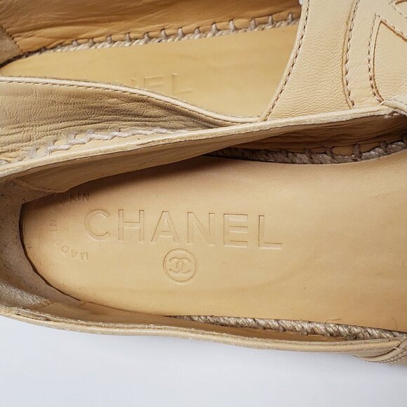 CHANEL SHOES CC LOGO BEIGE LAMBSKIN LEATHER FLATS ESPADRILLE sz 39 US 7.5 - Picture 10 of 16